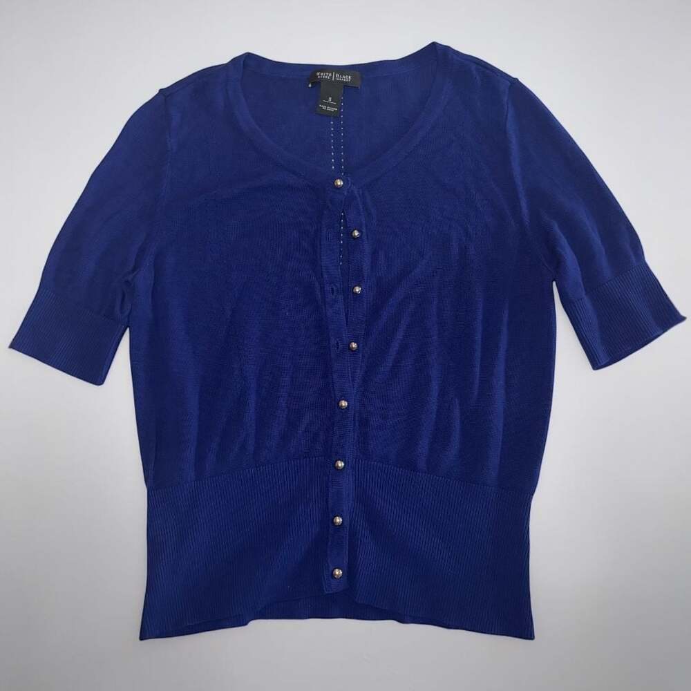 White House Black Market Royal Blue Viscose Cardigan W/ Silver Buttons Sz S